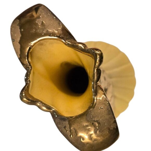 Vintage Weeping Gold Vase Yellow Ceramic 8 Inch Savoy MCM Decor - Picture 16 of 16